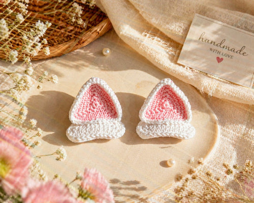 Crochet Cat Ear Hair Clips (Pink)