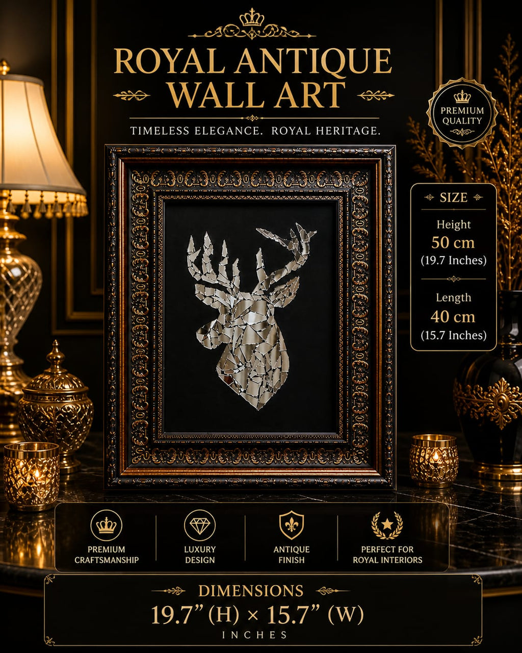 Aurelius Stag - Handcrafted Mirror Mosaic Wall Art