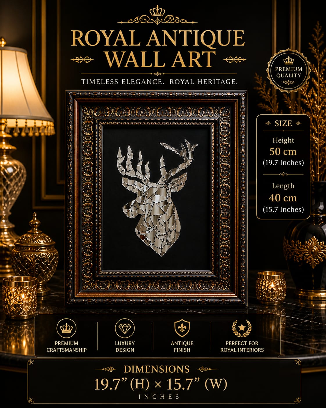 Aurelius Stag - Handcrafted Mirror Mosaic Wall Art
